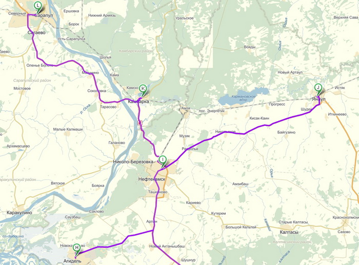 Янаул нефтекамск карта